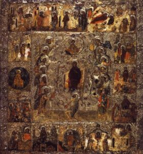 Икона Похвала Богоматери с акафистом (Москва, XVI в)