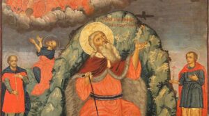 Икона «Святой Илия Пророк в пустыне» со святыми Фролом и Лавром (фрагмент), последняя треть XVIII в